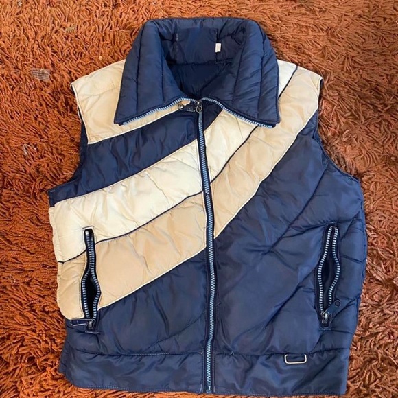 70s/80s White Stag Navy and Cream Puffer Vest - Picture 1 of 8